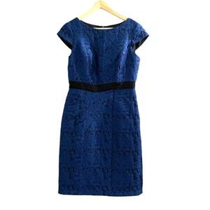 Adrianna Papell Size 6 Lined Blue Black Party Dress Zip Cocktail Office Wedding